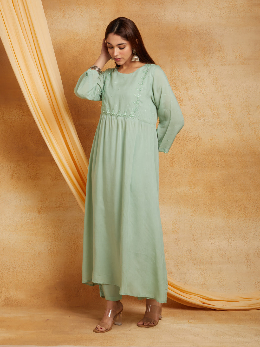 Sage Green Flared Kurta Set