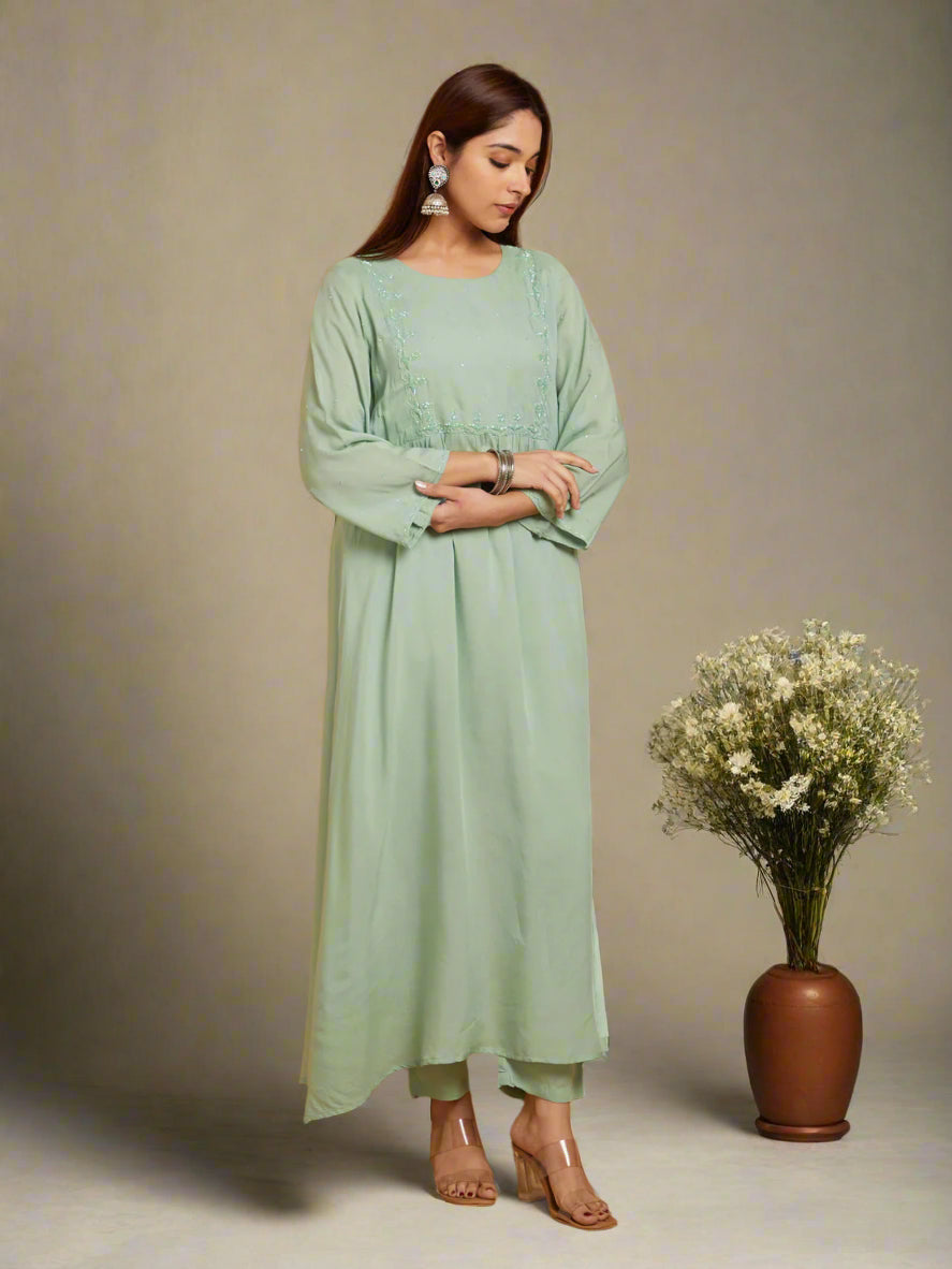 Sage Green Flared Kurta Set