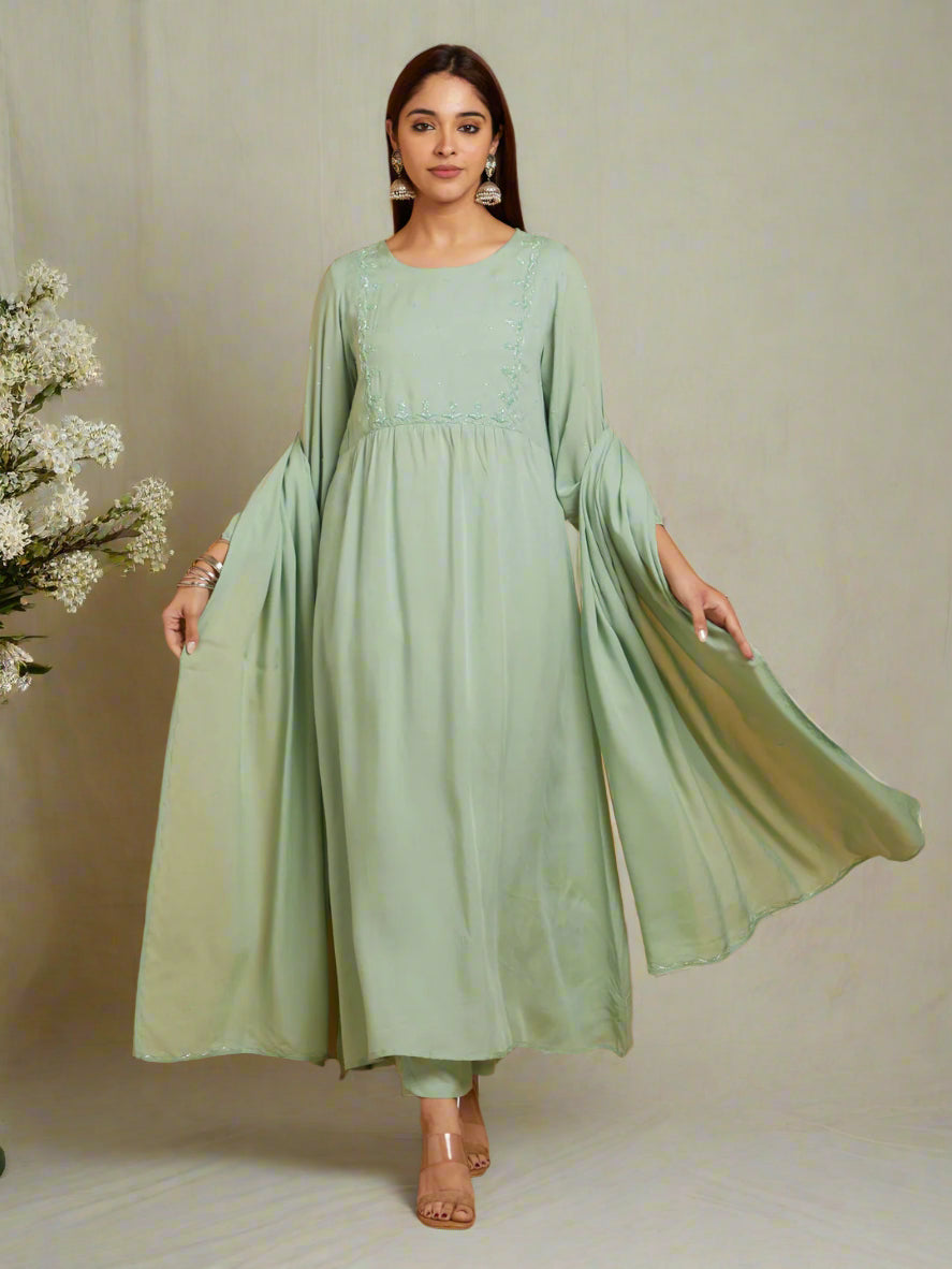 Sage Green Flared Kurta Set