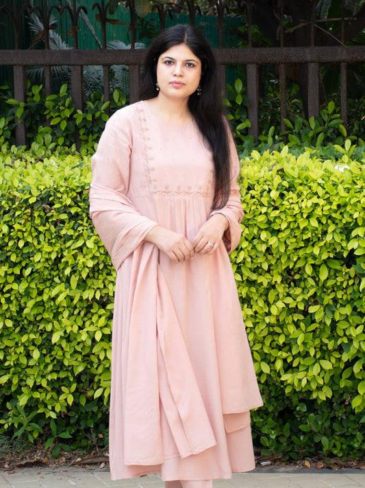 Peach Kurta Set with Pants and Dupatta