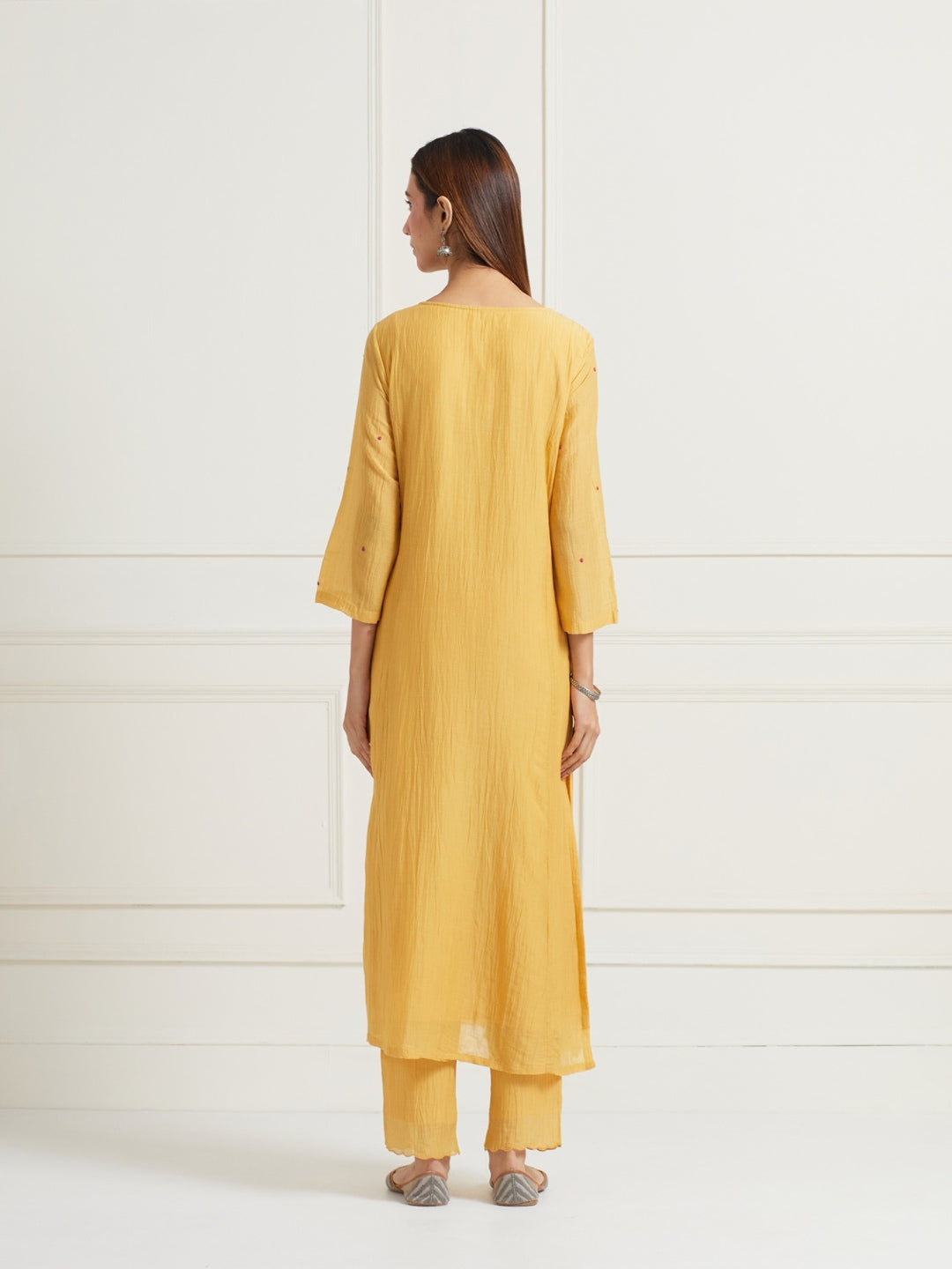 MUSTARD YELLOW EMBROIDERED & EMBELLISHED KURTI