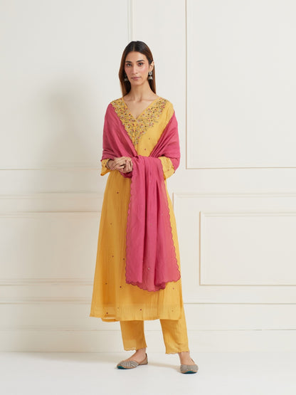 MUSTARD YELLOW EMBROIDERED & EMBELLISHED KURTI