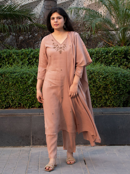 Dusty Rose Kurta Set with Pants and Dupatta