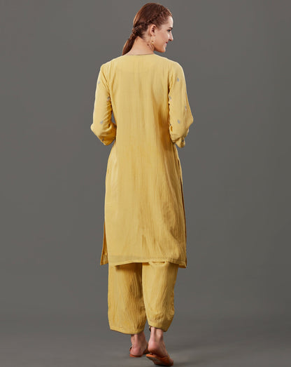 YELLOW EMBROIDERED COTTON SILK KURTA WITH PANTS