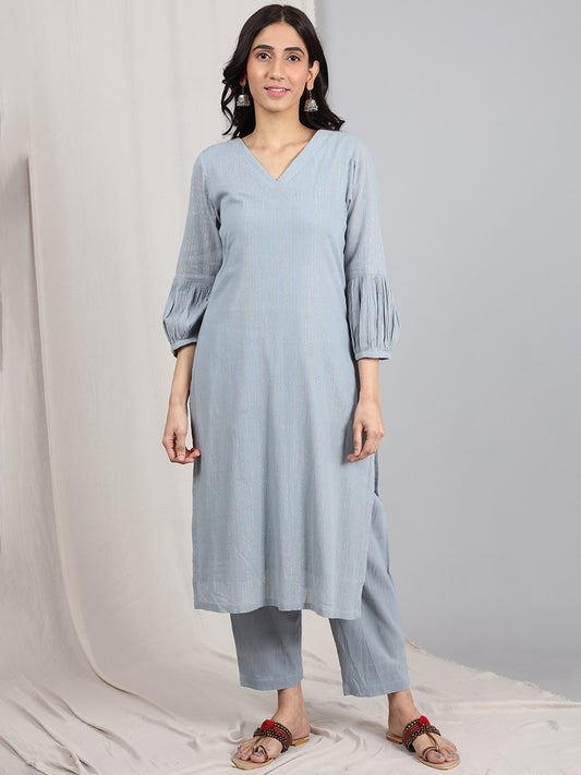 SKY BLUE STRIPED COTTON KURTA