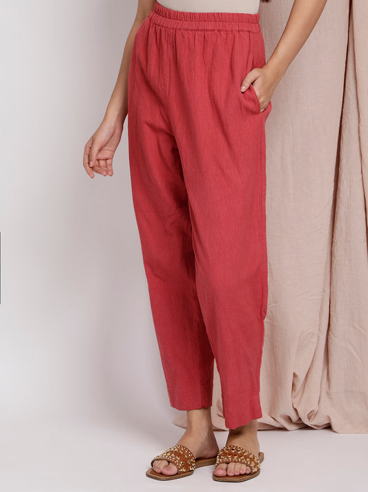 RUSTY RED COTTON PANTS