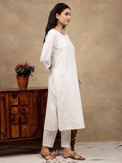 WHITE ALL OVER DORI EMBROIDERED WITH SEQUIN KURTA