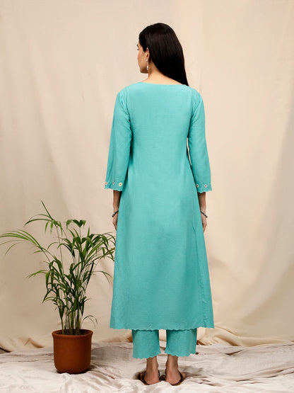 GREEN FLORAL EMBROIDERED KURTA