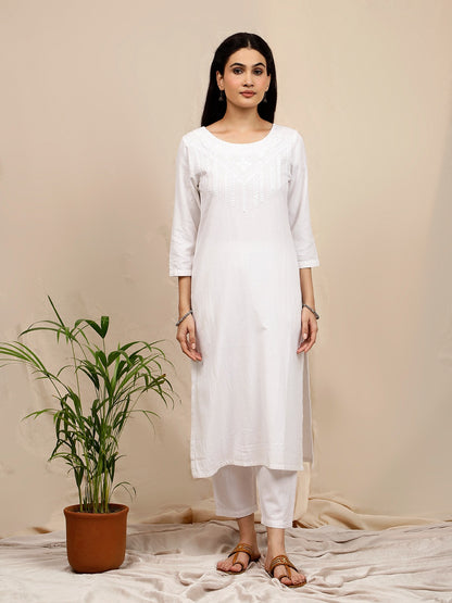 WHITE LINEN VISCOSE PANTS